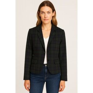 Q Mack Blazer Women's Size 10 Tartan Green Blue Academia Jacket
